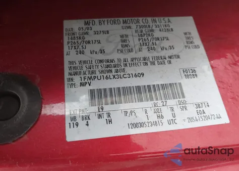 2003 Ford Expedition Xlt from USA, damaged, VIN 1FMPU16LX3LC31609